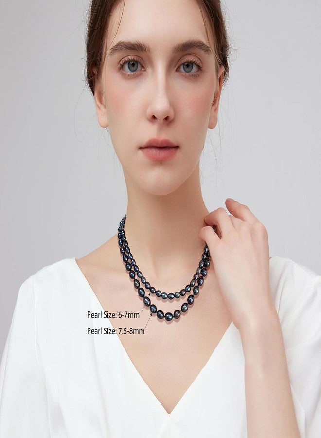 Yami قلادة يامي من اللؤلؤ الأسود، لؤلؤة باروك طبيعية من المياه المالحة AAAA بحجم 6-7 مم، قلادة بسلسلة مع مشبك من الفضة الاسترلينية 925، هدية مجوهرات فاخرة للنساء، 16+2 إنش - Image 4