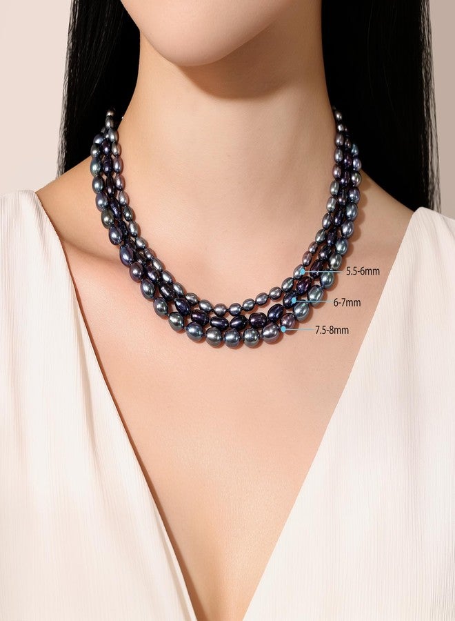 Yami قلادة يامي من اللؤلؤ الأسود، لؤلؤة باروك طبيعية من المياه المالحة AAAA بحجم 6-7 مم، قلادة بسلسلة مع مشبك من الفضة الاسترلينية 925، هدية مجوهرات فاخرة للنساء، 16+2 إنش - Image 3