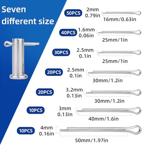 BONXAXK 180 Pcs Cotter Pins Assortment Kit, 7 Sizes Spring Fasteners Hardware Straight Pins, Hitch Pin for Trailer Locking, Clamps, Lawn Mowers, Trucks, Engine Repair in Towing Clips - Image 2
