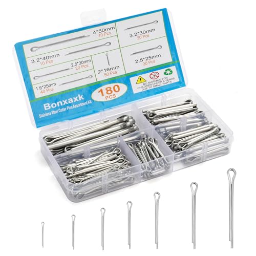 BONXAXK 180 Pcs Cotter Pins Assortment Kit, 7 Sizes Spring Fasteners Hardware Straight Pins, Hitch Pin for Trailer Locking, Clamps, Lawn Mowers, Trucks, Engine Repair in Towing Clips - Image 1