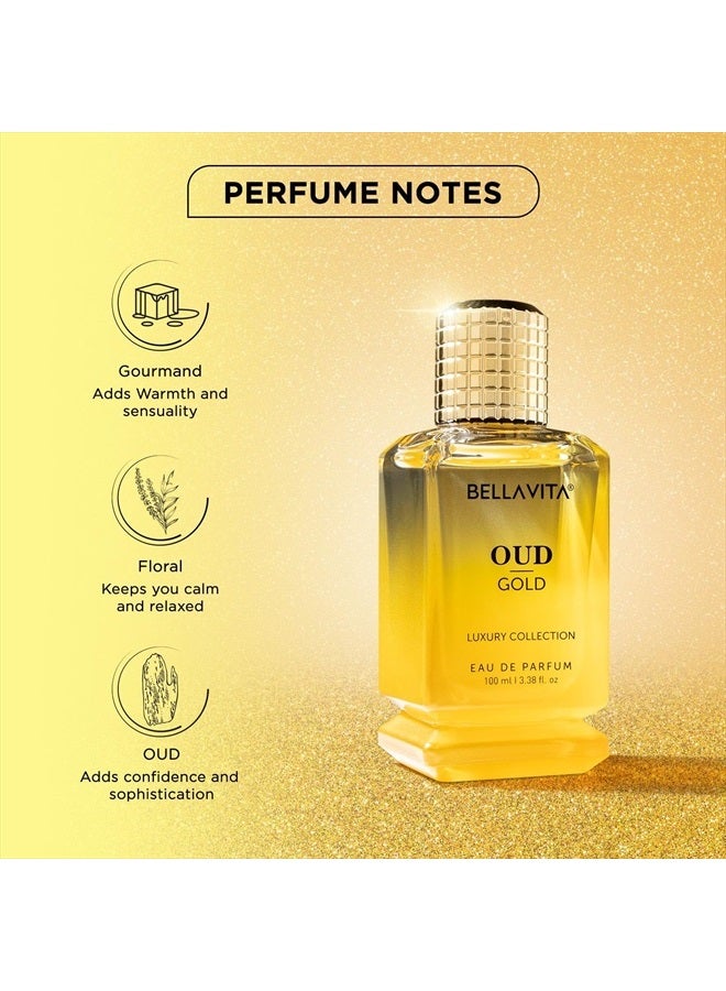 Bella Vita Luxury OUD GOLD Eau De Parfum (3.38 fl. oz.) | Intense Arabian Perfume for women & men | Notes : Caramel, Orris, Rose, Jasmine | Family: Woody, Gourmand, Floral, and Oud | Vegan & cruelty free - Image 3