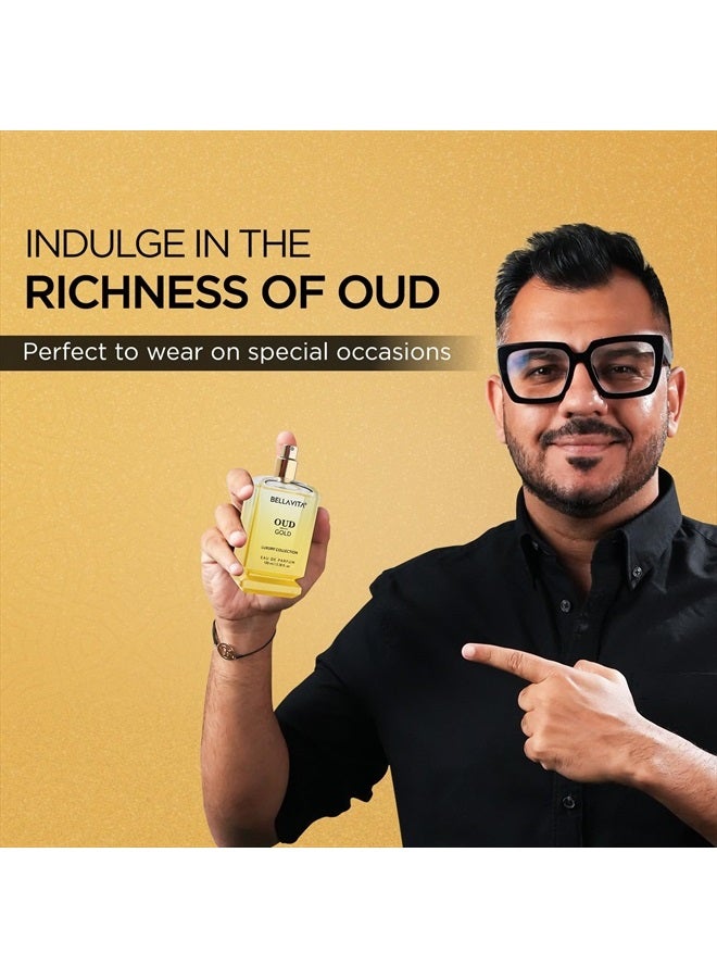 Bella Vita Luxury OUD GOLD Eau De Parfum (3.38 fl. oz.) | Intense Arabian Perfume for women & men | Notes : Caramel, Orris, Rose, Jasmine | Family: Woody, Gourmand, Floral, and Oud | Vegan & cruelty free - Image 2