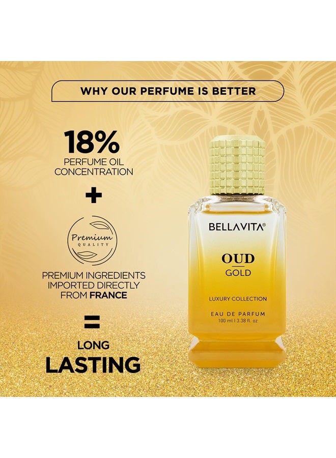 Bella Vita Luxury OUD GOLD Eau De Parfum (3.38 fl. oz.) | Intense Arabian Perfume for women & men | Notes : Caramel, Orris, Rose, Jasmine | Family: Woody, Gourmand, Floral, and Oud | Vegan & cruelty free - Image 4