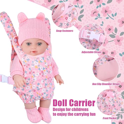 DOTVOSY 12" Baby Doll Set with Clothes and Baby Carrier for Dolls Reborn Baby Doll Accessories Include Feeding Bottles Nipple Toy Stuffs for Kids Age 3+ - Image 3