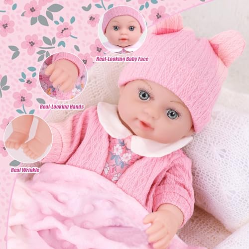 DOTVOSY 12" Baby Doll Set with Clothes and Baby Carrier for Dolls Reborn Baby Doll Accessories Include Feeding Bottles Nipple Toy Stuffs for Kids Age 3+ - Image 4