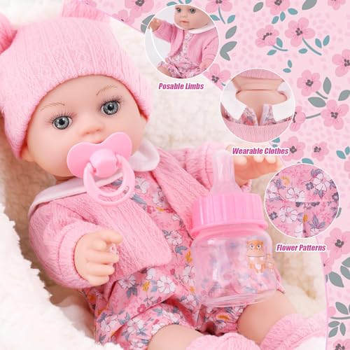 DOTVOSY 12" Baby Doll Set with Clothes and Baby Carrier for Dolls Reborn Baby Doll Accessories Include Feeding Bottles Nipple Toy Stuffs for Kids Age 3+ - Image 5