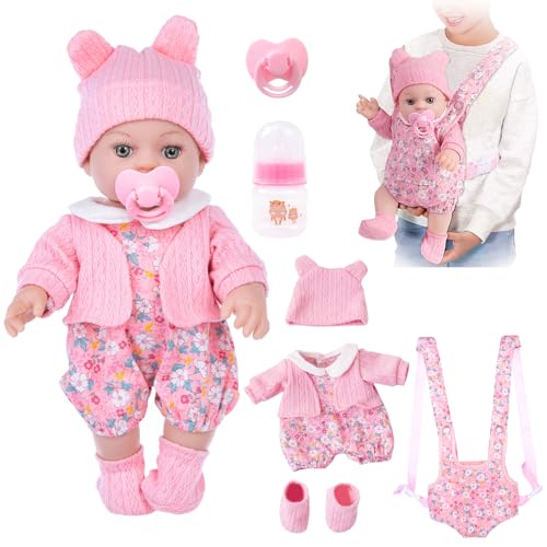 DOTVOSY 12" Baby Doll Set with Clothes and Baby Carrier for Dolls Reborn Baby Doll Accessories Include Feeding Bottles Nipple Toy Stuffs for Kids Age 3+ - Image 1