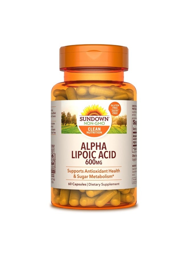 Sundown حمض ألفا ليبويك 600 مجم، يدعم صحة مضادات الأكسدة واستقلاب السكر، 60 كبسولة (قد تختلف العبوة) - Image 1