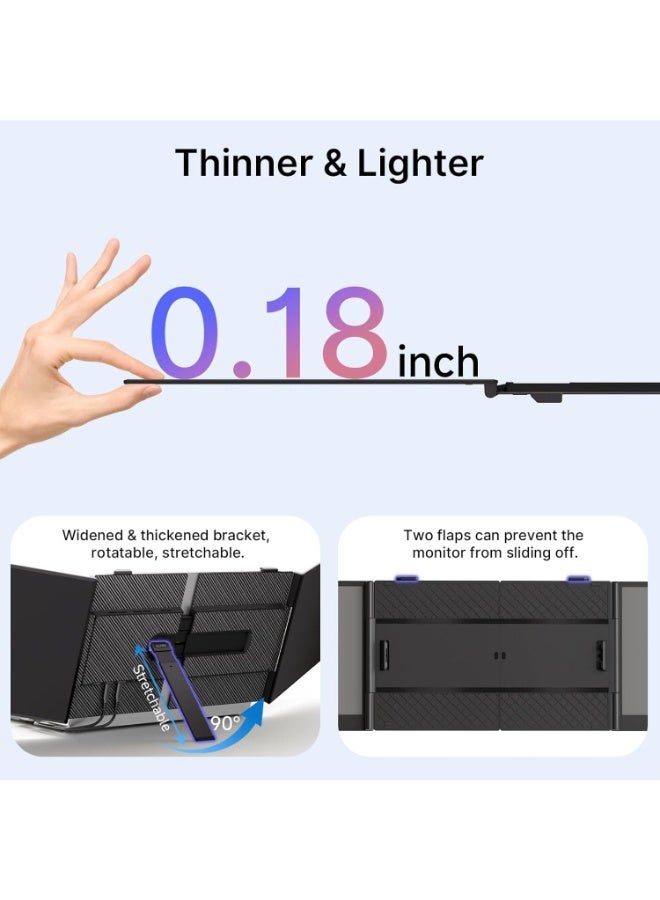 V2COM 14" Ultra-Slim & Lightweight Triple Laptop Screen Extender, 1080P FHD IPS Portable Monitor for 13.3-17.3" Laptops, 180° Rotation, Plug & Play - Image 3