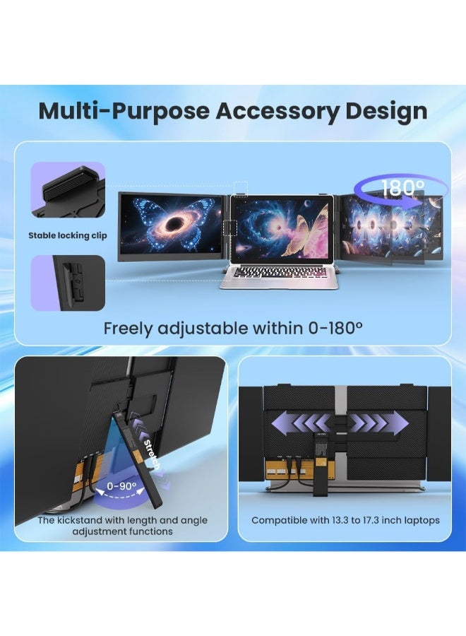 V2COM 14" Ultra-Slim & Lightweight Triple Laptop Screen Extender, 1080P FHD IPS Portable Monitor for 13.3-17.3" Laptops, 180° Rotation, Plug & Play - Image 5