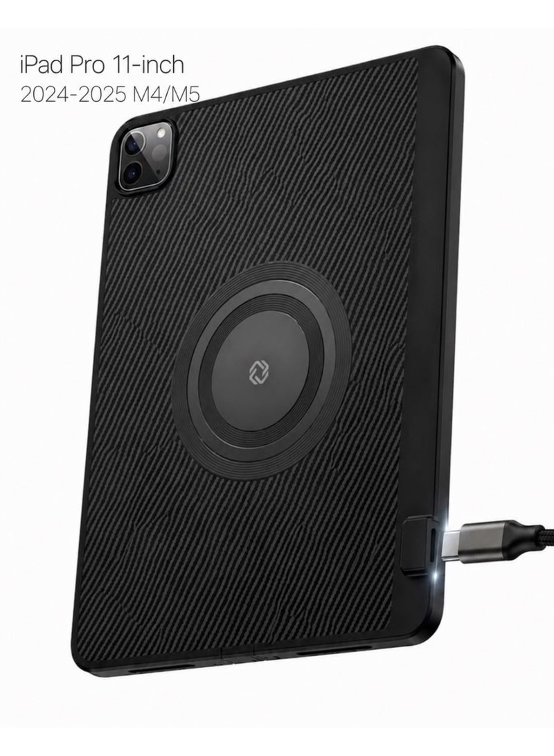 PIVA Gaming 3-in-1 iPad Protective Case with FPC Tail Plug, Built-In Magnetic Ring for Cooler Attachment, PD 100W Fast Charging, 10Gbps Data Transfer, 4K 60Hz Video Output, Carbon Fiber TPU Cover, Compatible with Magnetic Coolers for iPad Pro 11-inch 2024/2025 M4/M5 - Image 1
