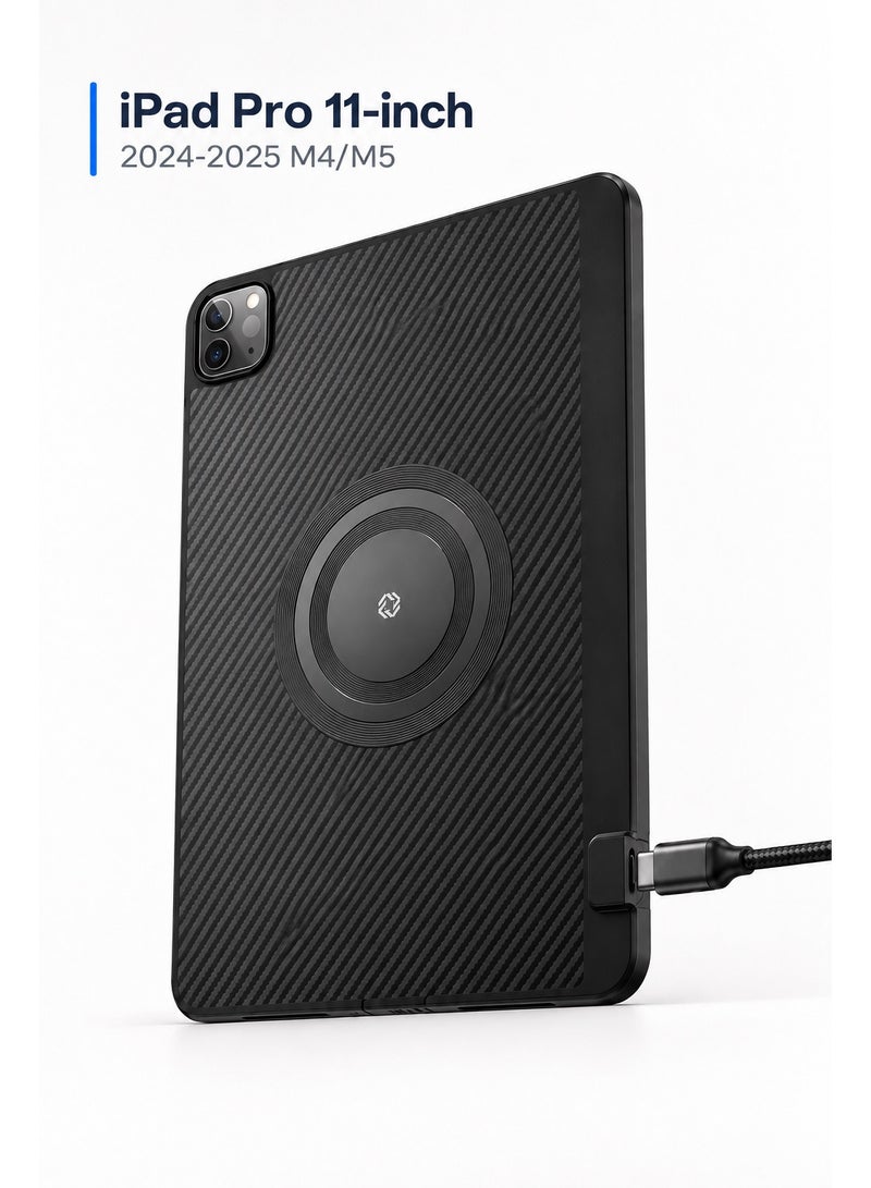 PIVA Gaming 3-in-1 iPad Protective Case with FPC Tail Plug, Built-In Magnetic Ring for Cooler Attachment, PD 100W Fast Charging, 10Gbps Data Transfer, 4K 60Hz Video Output, Carbon Fiber TPU Cover, Compatible with Magnetic Coolers for iPad Pro 11-inch 2024/2025 M4/M5 - Image 1