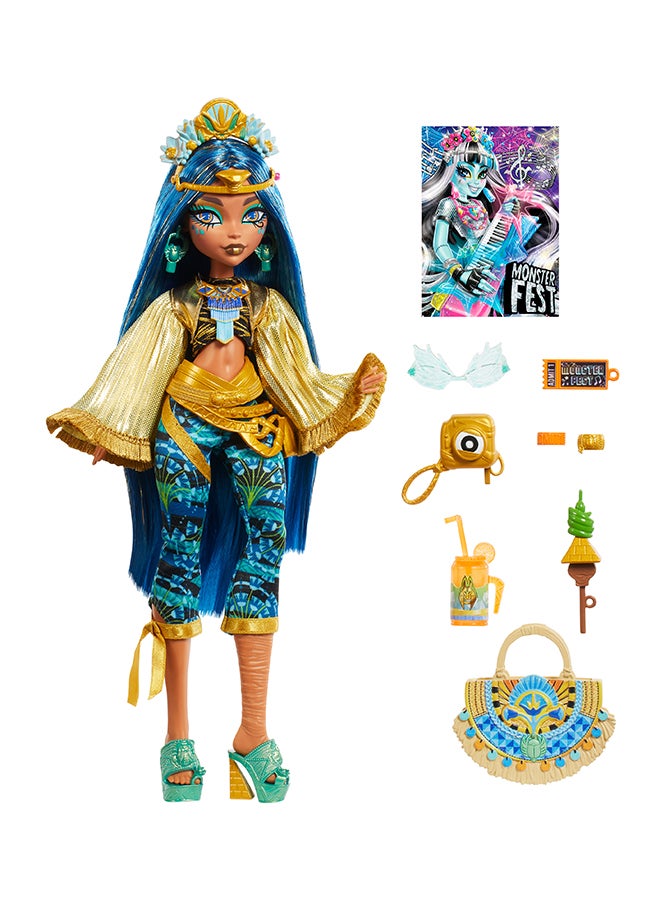 MONSTER HIGH Monster Fest Doll, Cleo De Nile with Glam Outfit & Festival-Themed Accessories like Snacks, Band Poster, Statement Bag & More - Image 5