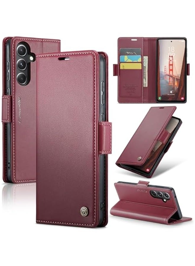 CaseMe Samsung Galaxy S23 FE RFID Blocking Case with Card Holder - Durable Leather Flip Case, Kickstand, Magnetic Closure - Shockproof and Stylish (Red) - Image 1