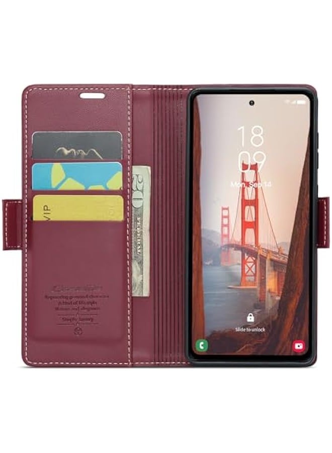 CaseMe Samsung Galaxy S23 FE RFID Blocking Case with Card Holder - Durable Leather Flip Case, Kickstand, Magnetic Closure - Shockproof and Stylish (Red) - Image 2