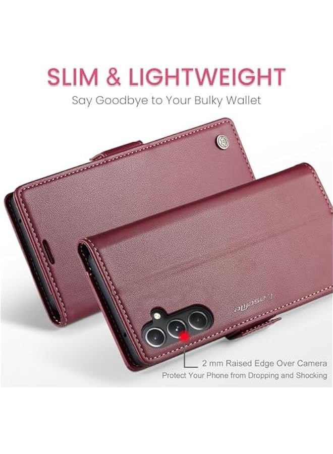 CaseMe Samsung Galaxy S23 FE RFID Blocking Case with Card Holder - Durable Leather Flip Case, Kickstand, Magnetic Closure - Shockproof and Stylish (Red) - Image 3
