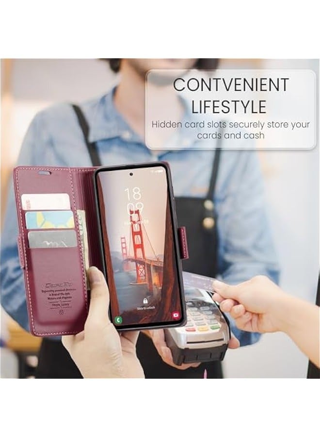 CaseMe Samsung Galaxy S23 FE RFID Blocking Case with Card Holder - Durable Leather Flip Case, Kickstand, Magnetic Closure - Shockproof and Stylish (Red) - Image 5