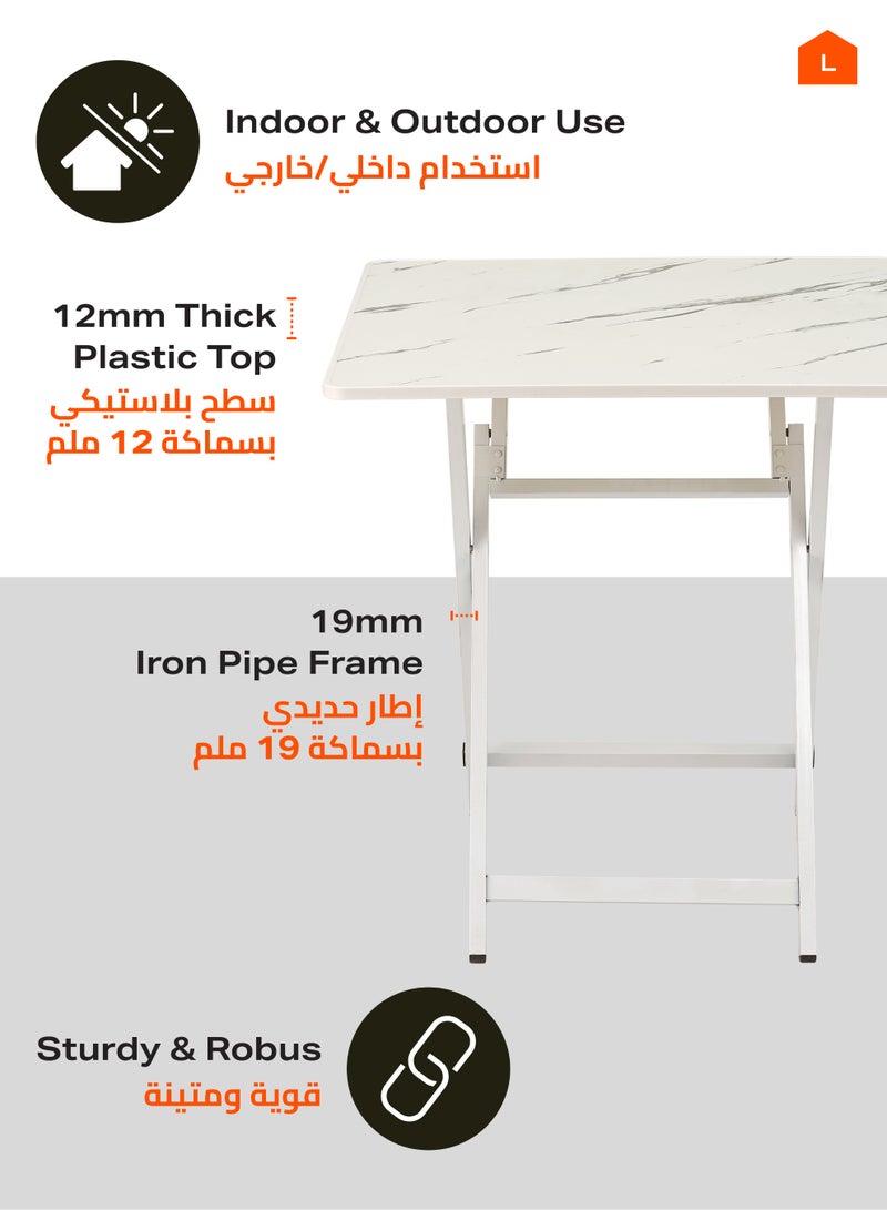 لوازم طاولة مربعة قابلة للطي 60×60×55 سم - أبيض - عملية ومحمولة ومتينة وسهلة التنظيف، مثالية لتناول الطعام والمساحات الصغيرة وغرف المعيشة والاستخدام الخارجي والنزهات والمناسبات - Image 3