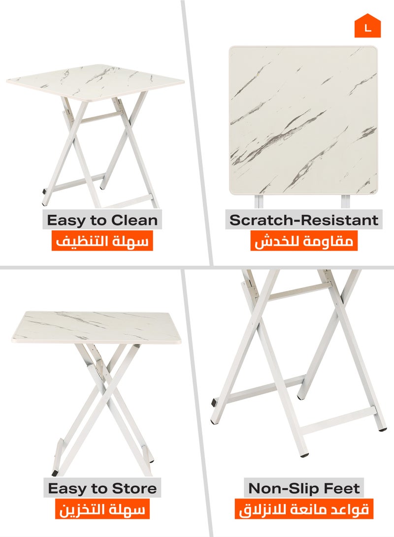 لوازم طاولة مربعة قابلة للطي 60×60×55 سم - أبيض - عملية ومحمولة ومتينة وسهلة التنظيف، مثالية لتناول الطعام والمساحات الصغيرة وغرف المعيشة والاستخدام الخارجي والنزهات والمناسبات - Image 4