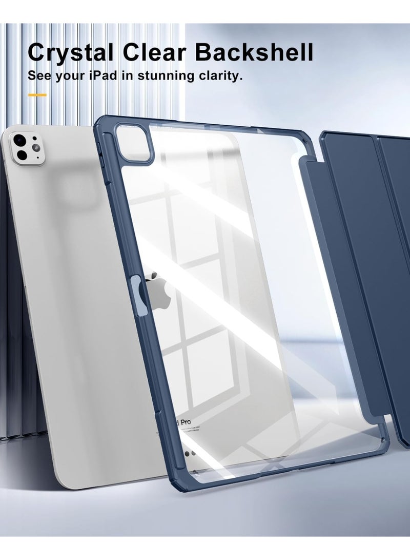 Case for iPad Pro 13 Inch (M5/M4) 2025/2024 with Pencil Holder, Slim Stand Protective Cover with Clear Transparent Back Shell, Support Auto Wake/Sleep,Dark Blue. - Image 4