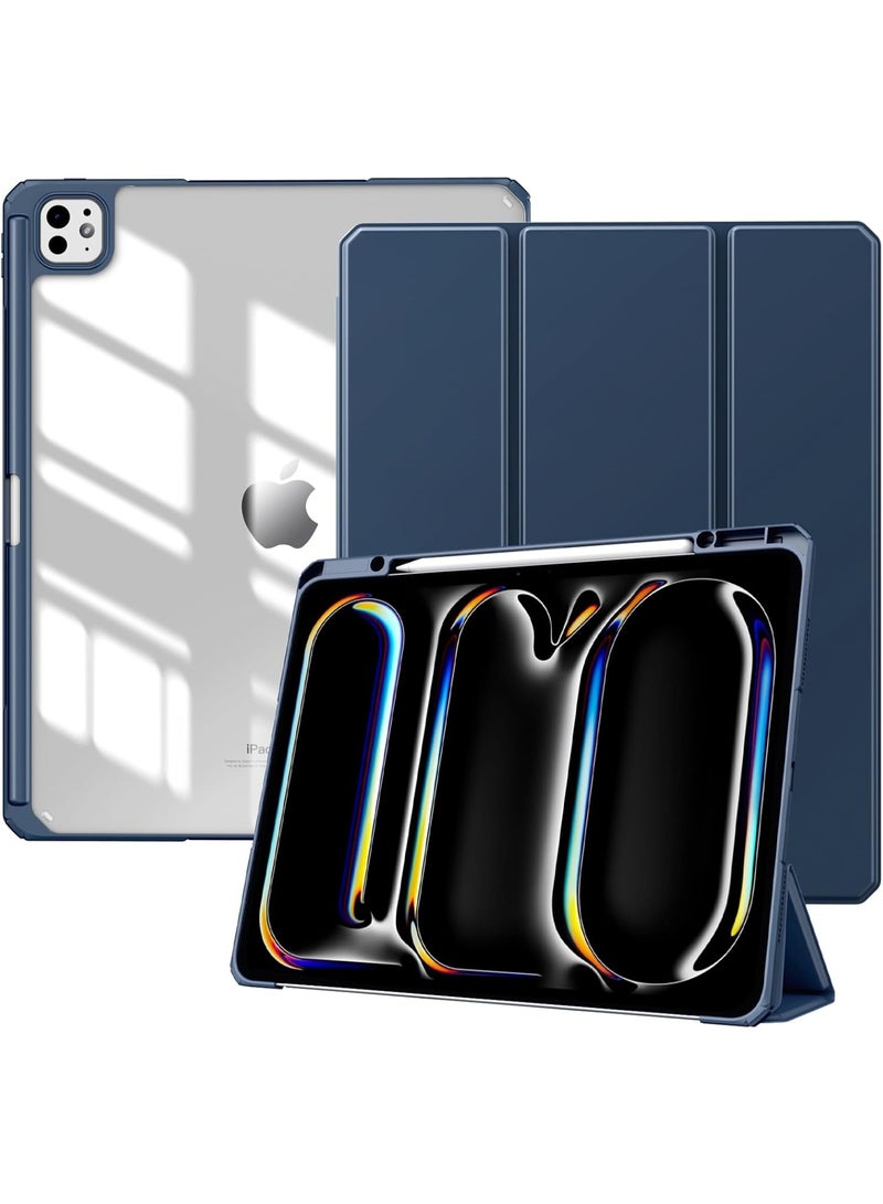 Case for iPad Pro 13 Inch (M5/M4) 2025/2024 with Pencil Holder, Slim Stand Protective Cover with Clear Transparent Back Shell, Support Auto Wake/Sleep,Dark Blue. - Image 1