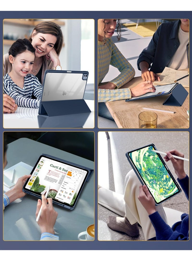 Case for iPad Pro 13 Inch (M5/M4) 2025/2024 with Pencil Holder, Slim Stand Protective Cover with Clear Transparent Back Shell, Support Auto Wake/Sleep,Dark Blue. - Image 3