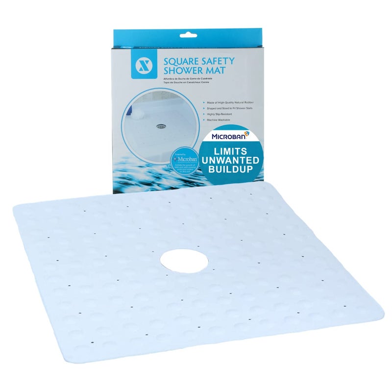 حصيرة استحمام مطاطية مضادة للانزلاق من SlipX Solutions مع ميكروبان 21 × 21 بوصة مزودة بـ 140 كوب شفط قوي باللون الأبيض