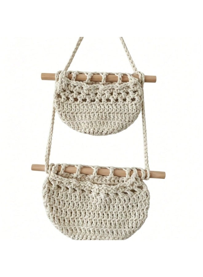 Three-layer Storage Hanging Basket, Hand-woven Tapestry, Wall Storage Mesh Bag, B&b Wall Pastoral Style Decorative Pendant