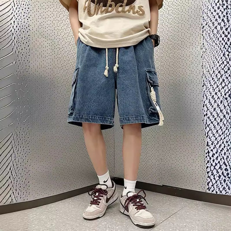 American retro drawstring workwear Denim shorts boys summer thin loose youth fifth pants fashion brand - Image 4