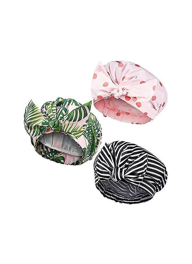 yongsheng 3 Pcs Shower Caps for Women, Waterproof Reusable Shower Hair Caps Bowknot Satin Bath Hair Caps Elastic Hem Turban Shower Bath Caps  - Image 1
