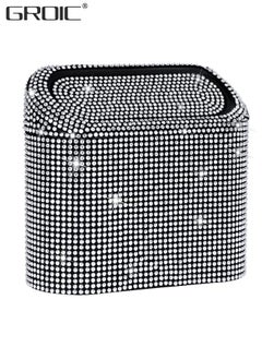 GROIC Car Trash Can with Lid, Bling Crystal Hanging Vehicle Trash Bin Car Dustbin Garbage Organizer, Automotive Garbage Can Bin Trash Container for Auto Cars, Home, Office - White  - Image 1