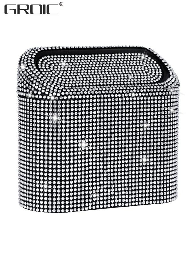 GROIC - Car Trash Can with Lid, Bling Crystal Hanging Vehicle Trash Bin Car Dustbin Garbage Organizer, Automotive Garbage Can Bin Trash Container for Auto Cars, Home, Office - White - Image 1