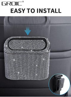GROIC Car Trash Can with Lid, Bling Crystal Hanging Vehicle Trash Bin Car Dustbin Garbage Organizer, Automotive Garbage Can Bin Trash Container for Auto Cars, Home, Office - White  - Image 4