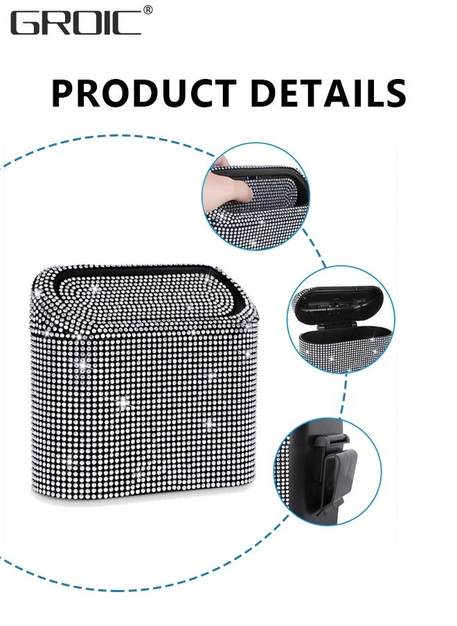 GROIC - Car Trash Can with Lid, Bling Crystal Hanging Vehicle Trash Bin Car Dustbin Garbage Organizer, Automotive Garbage Can Bin Trash Container for Auto Cars, Home, Office - White - Image 1