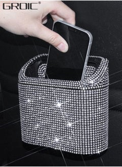 GROIC Car Trash Can with Lid, Bling Crystal Hanging Vehicle Trash Bin Car Dustbin Garbage Organizer, Automotive Garbage Can Bin Trash Container for Auto Cars, Home, Office - White  - Image 5