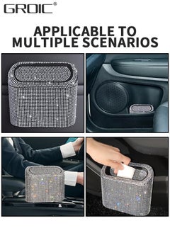 GROIC Car Trash Can with Lid, Bling Crystal Hanging Vehicle Trash Bin Car Dustbin Garbage Organizer, Automotive Garbage Can Bin Trash Container for Auto Cars, Home, Office - White  - Image 3