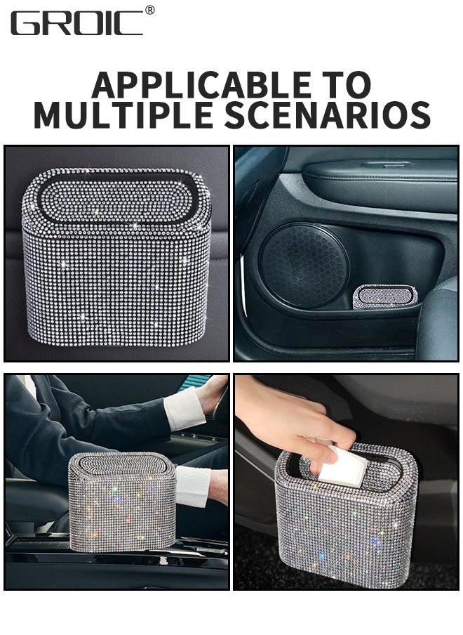 GROIC - Car Trash Can with Lid, Bling Crystal Hanging Vehicle Trash Bin Car Dustbin Garbage Organizer, Automotive Garbage Can Bin Trash Container for Auto Cars, Home, Office - White - Image 1