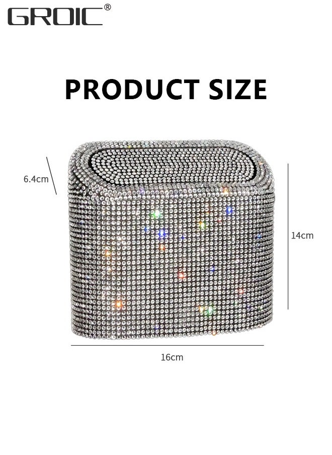 GROIC - Car Trash Can with Lid, Bling Crystal Hanging Vehicle Trash Bin Car Dustbin Garbage Organizer, Automotive Garbage Can Bin Trash Container for Auto Cars, Home, Office - White - Image 1