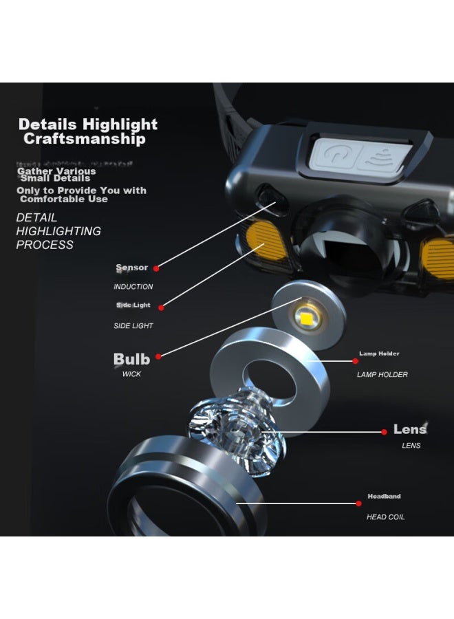 Warsun Wd06-1 Motion Sensor Headlamp, Long Battery Life, Led Night Fishing, High Brightness, Rechargeable, Ultra-bright, Long-range, Waterproof, For Work And Fishing - Image 3