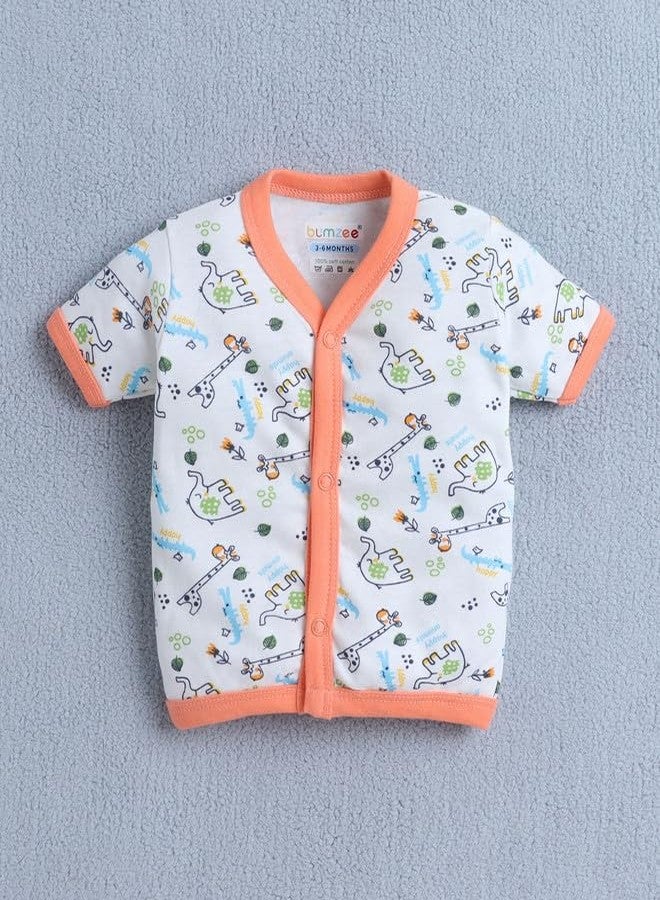 BUMZEE Baby Boys Cotton Pack of 3 Front Open Jablas Half Sleeves Orange & White - 3-6 Months (Peb10535C-org) - Image 2
