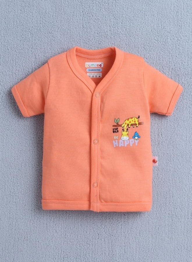 BUMZEE Baby Boys Cotton Pack of 3 Front Open Jablas Half Sleeves Orange & White - 3-6 Months (Peb10535C-org) - Image 4