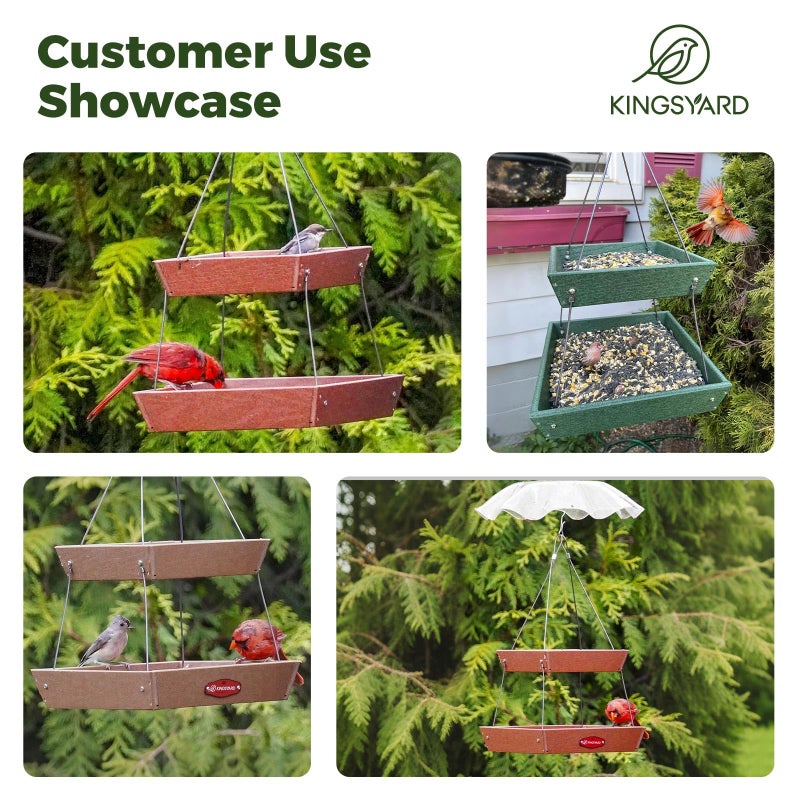 Kingsyard 2 Tier Large Platform Bird Feeders for Outdoors Hanging, 5 lbs Capacity Recycled Plastic Flat Mealworm Bird Feeder Tray, Garden Decoration Attracting Cardinal Blue Jay, Green - Image 4