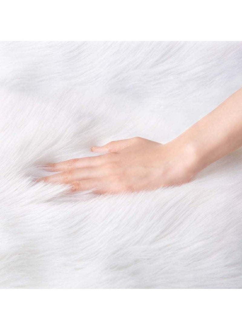 لينجوي سجادة دائرية فاخرة من الفرو الصناعي الناعم، مصنوعة من جلد الغنم الناعم، غير قابلة للانزلاق، سجادة أرضية بيضاء اللون، 60 سم - Image 5