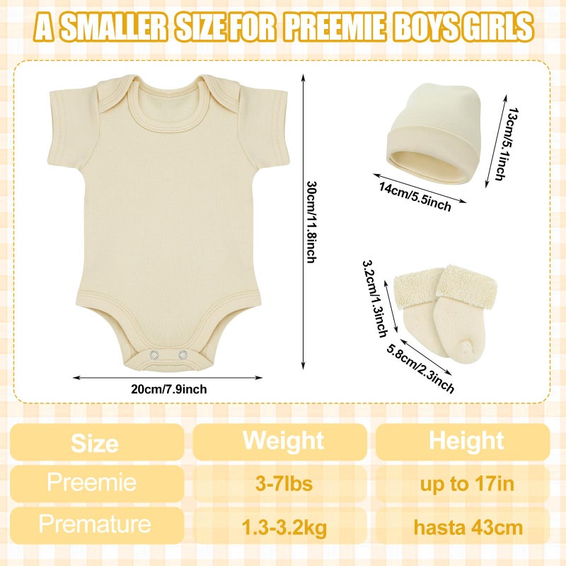 Glitopper 4 Pack Preemie Layette Set Premature Baby Bodysuit Preemie Clothes Hat Bodysuit Socks Set for NICU Newborns(White, Light Khaki, Khaki, Brown) - Image 2