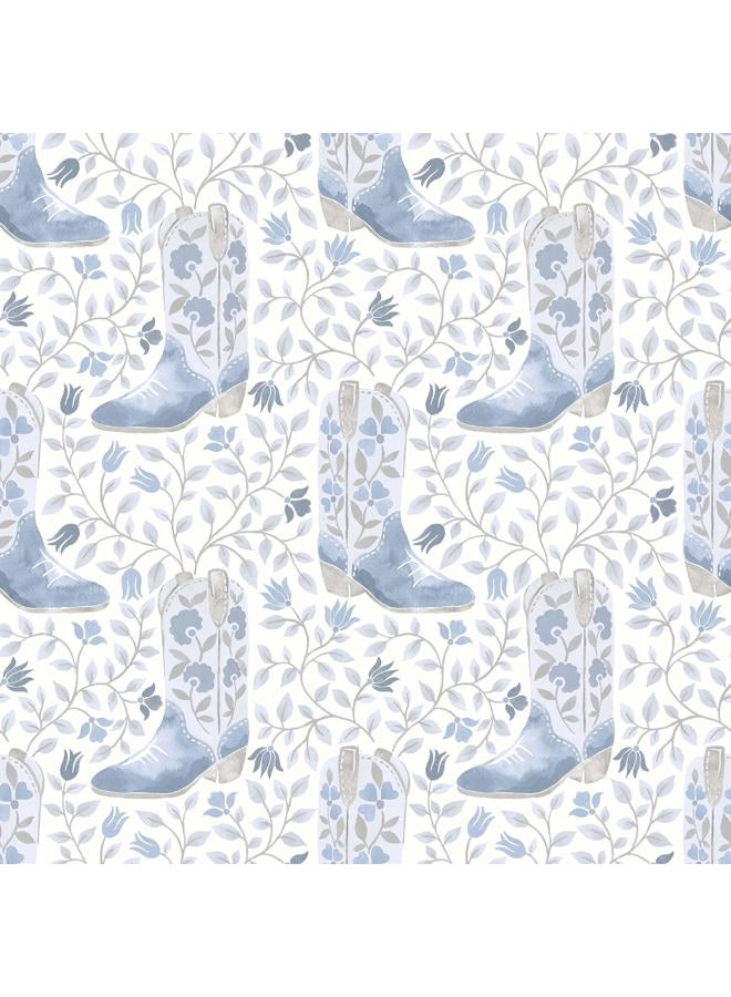 RoomMates Cowgirl Like Me Blue Peel and Stick Wallpaper, RMWS1260 - Image 1