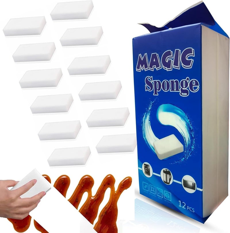 Magic Cleaning Sponge Multipurpose Eraser Pad Reusable Fast Absorbing for Kitchen Bathroom Wall Car Boat Office, 12 PCS - Image 1
