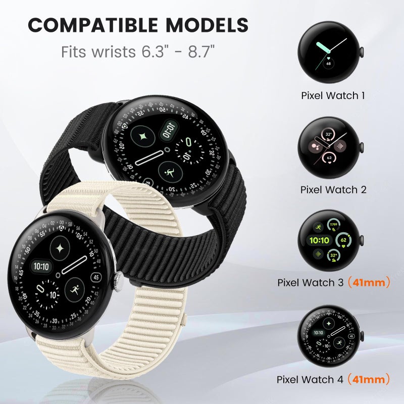 BandRain Nylon Loop Sport Bands Compatible with Google Pixel Watch 4/3/2/1 45mm 41mm Band, Upgraded All-Steel Connector, Soft Breathable Braided Replacement Straps for Women Men - Image 2