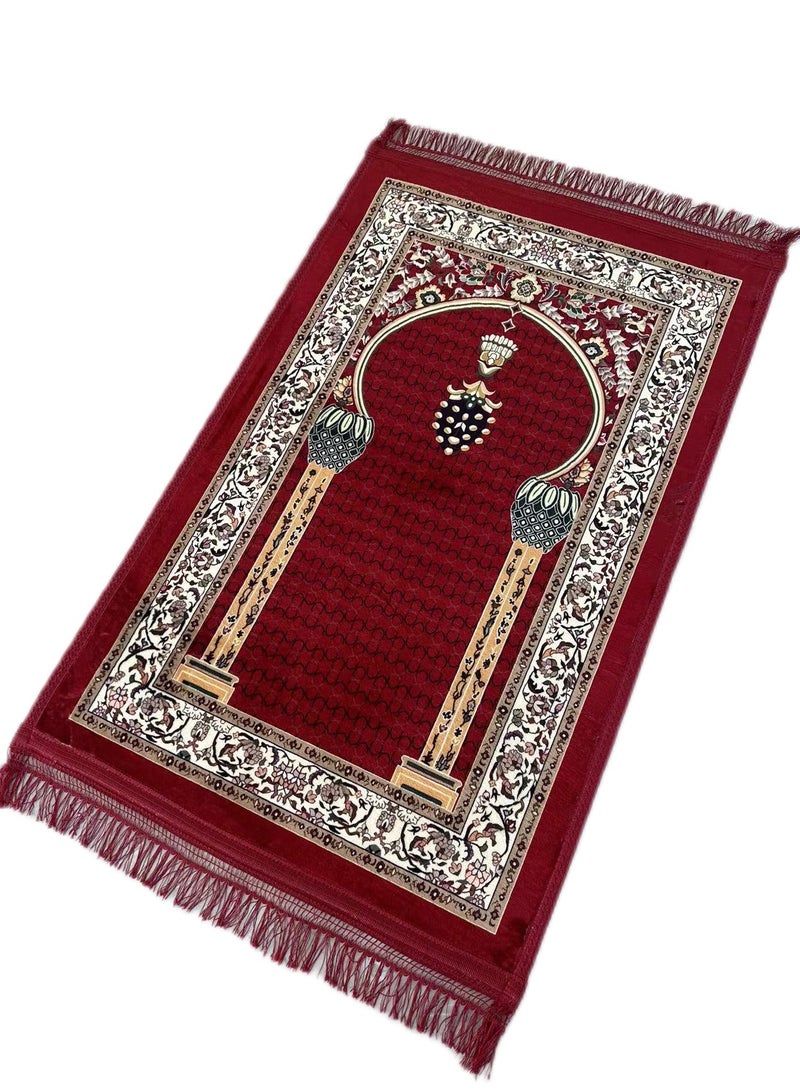 Traditional Turkish Prayer Mat, 70x110 cm Large Portable, Multicolor Islamic Prayer rug, Janamaz Sajjadah for Muslim Men and Women - Burgundy