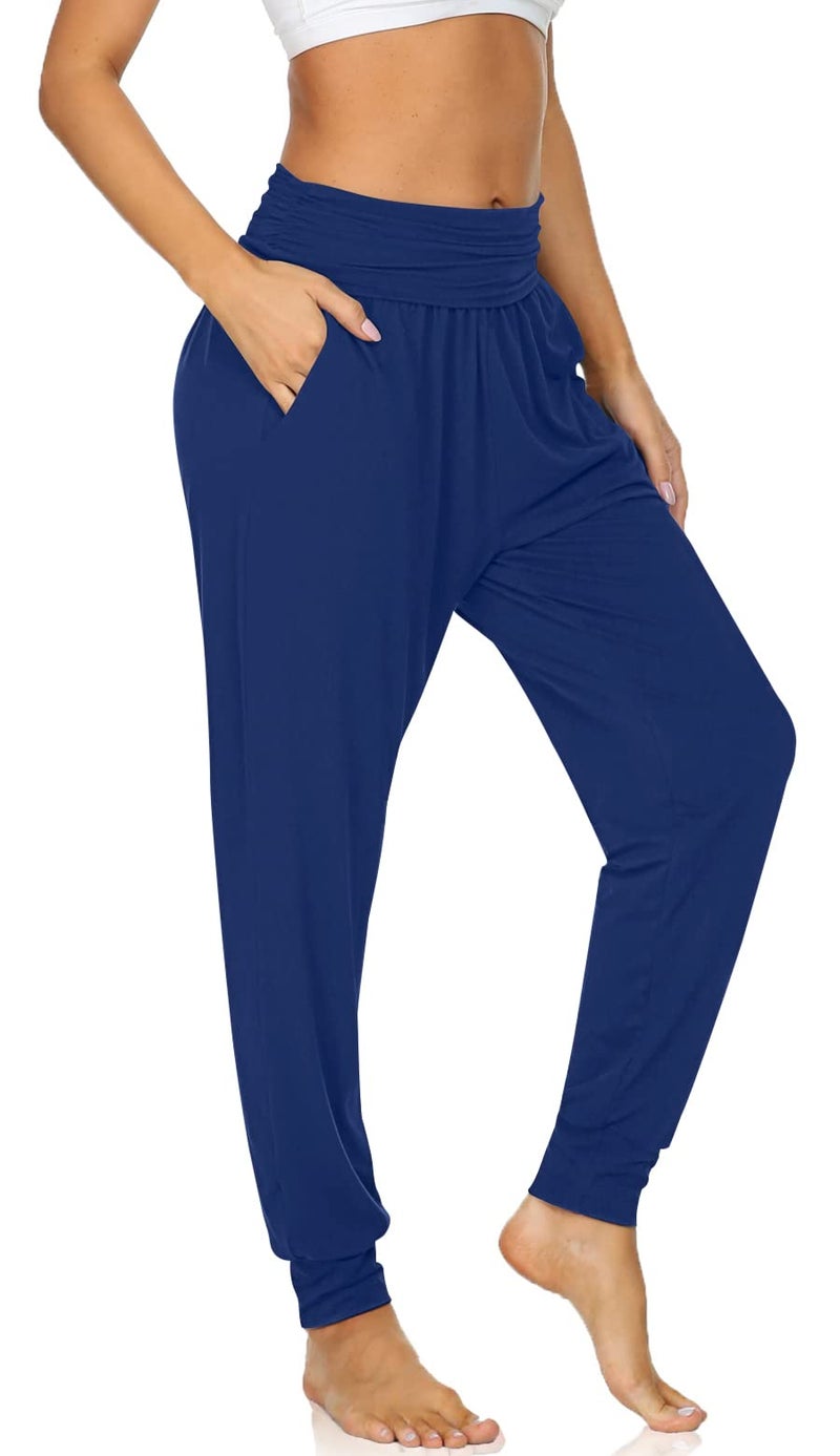 UEU Women's High Waist Casual Yoga Joggers Pants Loose Fitting Sweats Workout Lounge Fitness Exercise Chic Pants with Pockets(Royal Blue, L) - Image 5
