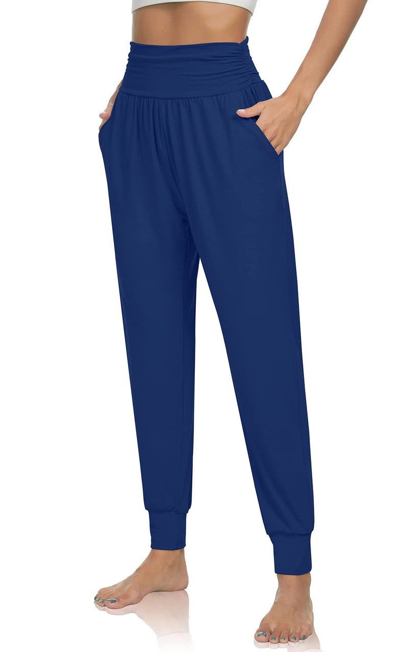 UEU Women's High Waist Casual Yoga Joggers Pants Loose Fitting Sweats Workout Lounge Fitness Exercise Chic Pants with Pockets(Royal Blue, L) - Image 2